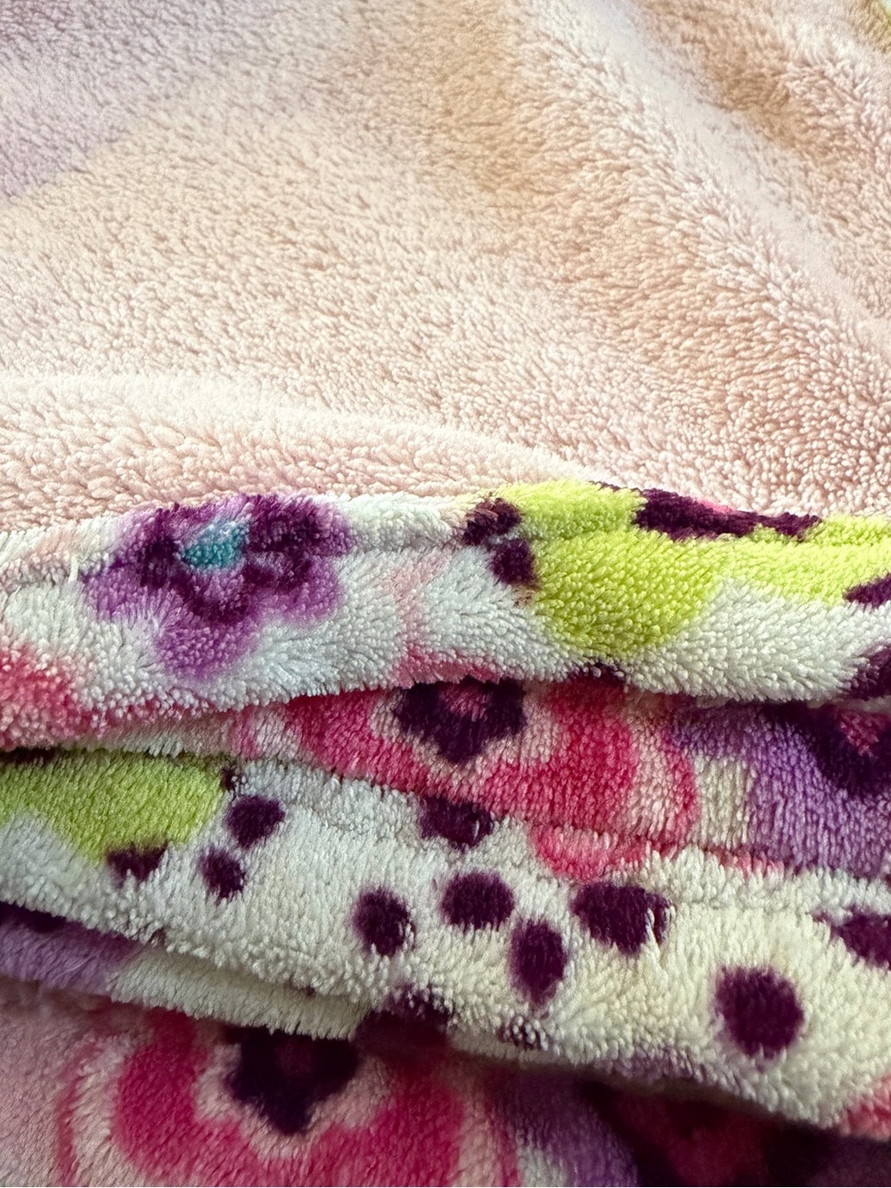 Y2K VTG Baby Girl Blanket Pink Plush Sherpa Floral Purple Polka Dot‎ Trim 28x30